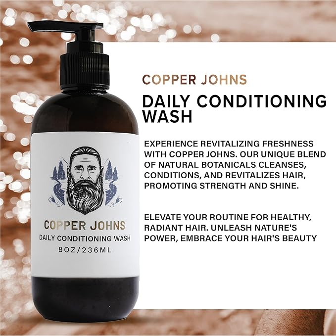 Copper Johns Daily Conditioning Wash | Natural Beard Cleanser | Nourishes Facial Hair & Skin | Ionic Inland Sea Minerals | Unscented-The Hunt | 8oz