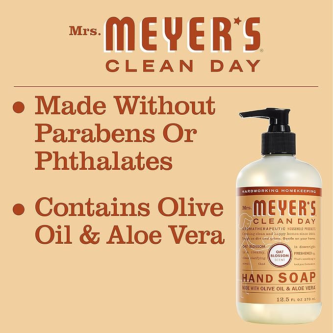 MRS. MEYER'S CLEAN DAY Hand Soap, Made with Essential Oils, Biodegradable Formula, Oat Blossom, 12.5 fl. oz - Pack of 3
