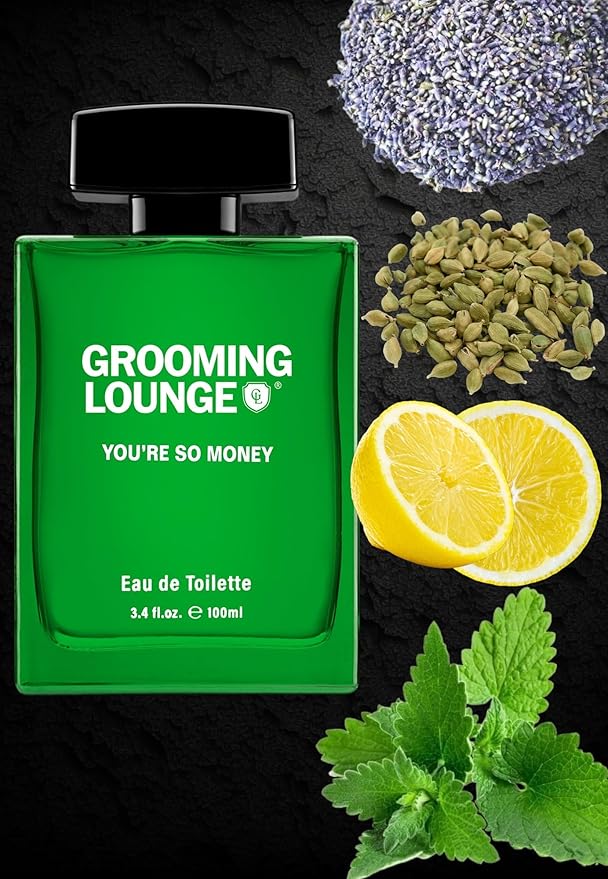 Grooming Lounge Men's Fagrances Eau de Best Perfume for Men - Features Energizing Notes of Lemon Bergamot Cardamom and Patchouli - Travel Size Perfume 3.4oz (You're So Money)