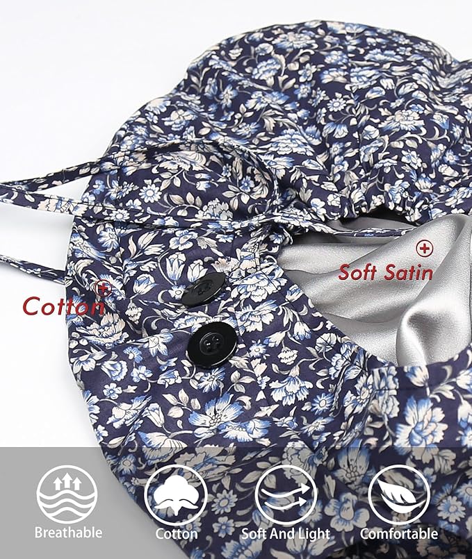 Satin Lined Work Cap with Button for Long Hair Women