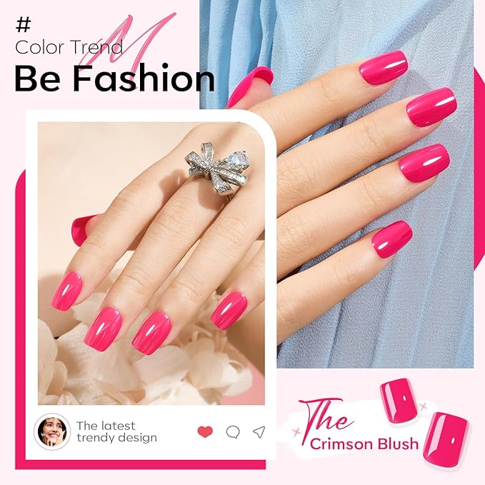 Modelones Pink Press on Nails, Chrome Short Square Fake Nails, Spring Easter Reusable Nail Kit with Nail Glue Adhesive Tabs Mini Nail File, Nails Press Ons 32Pcs16 Sizes, Women Girl Gift