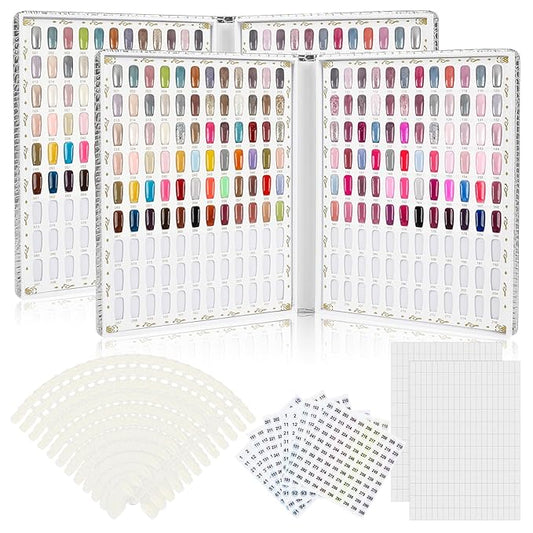 216 Colors Nail Display Chart, Nail Gel Polish Organizer Color Card with 240 False Nail Tips, Nail Color Display Book Chart Salon Nail Supplies Sample Chart Tool Set Nail Swatch (Silver, 2 Pack)