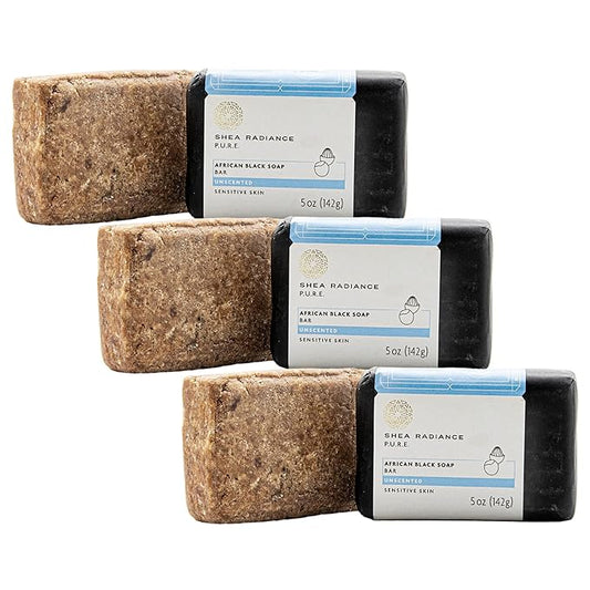Shea Radiance African Black Soap Bar 3 Pack | Unscented