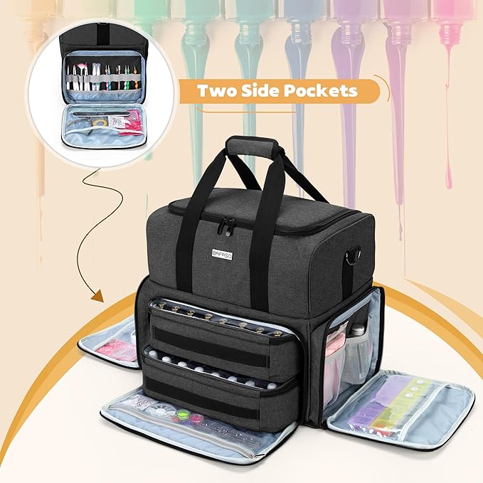 BAFASO Nail Polish Organizer Holds 80 Bottles (15ml - 0.5 fl.oz) and a UV Nail Lamp, Nail Polish Case with 2 Removable Pouches and Manicure Tools Storage Sections (Patented), Black