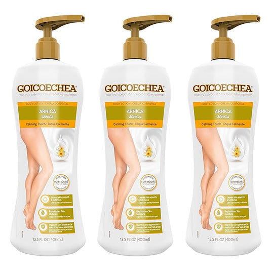 Goicoechea Calming Touch Body Lotion, Moisturizing Skin Care with Arnica & Chamomile, Varicose Veins Cream, Improves Appearance of Varicose Veins, Arnica Cream for Restful Legs, 13.5 oz (Pack of 3)