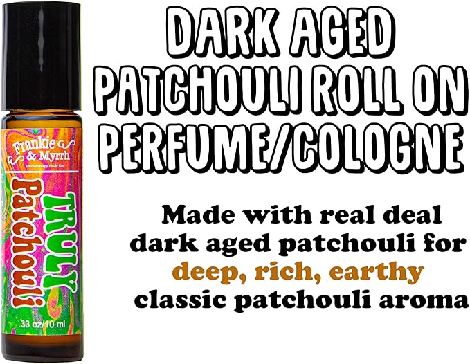Frankie & Myrrh Truly Patchouli Roll On | Dark Aged Patchouli Essential Oil Roll On Perfume/Cologne | Earthy, Musky Aromatherapy for Relaxing Stimulation and Energy