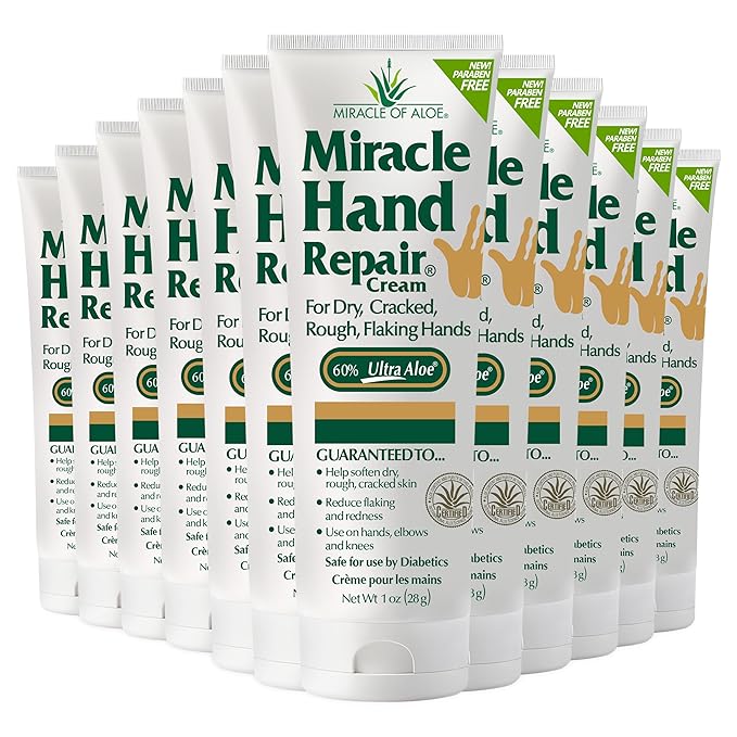Miracle of Aloe Miracle Hand Repair Cream 1 oz Healing Aloe Vera Lotion for Dry, Cracked Hands with 60% Ultra Aloe Gel - Moisturizes, Softens, and Repairs - Non-Greasy (12-Pack)