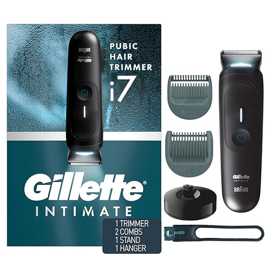 Gillette i7 Intimate Men’s Premium Pubic Hair Trimmer, Waterproof LED Body Hair Trimmer for Men, Manscaping Body Groomer