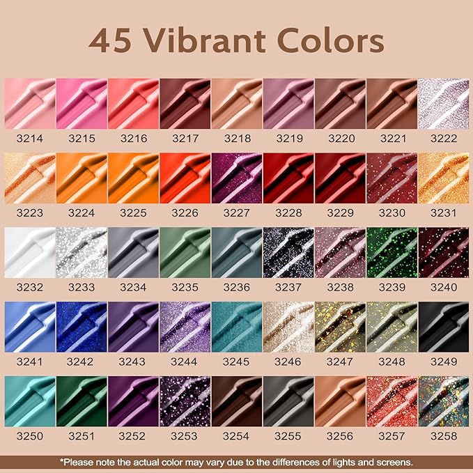 Lavender Violets 49 Pcs Gel Nail Polish Set, 45 Colors Gel Polish U V Nail Kit with Glitter Glossy Matte Base and Top Coat Set for Home Salon Manicure A906