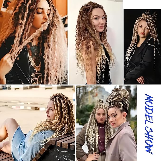 24 In Curly Dreadlock Extensions, 10 Strands 613 Blonde Synthetic Double Ended Dreads Extensions, 100% Handmade Dreads Hippie Style Dreadlocks for Woman