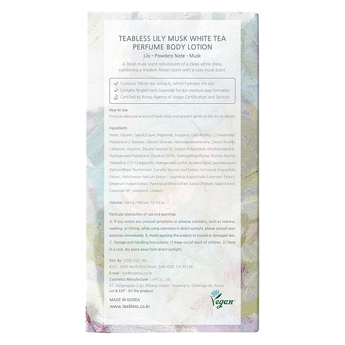 Lily Musk White Tea Perfumed Body Lotion, Daily Moisturizer, Body Lotion For Dry Skin & Sensitive Skin, Non-Greasy, Slow Aging, Floral Musk Scent, Korean Skin Care