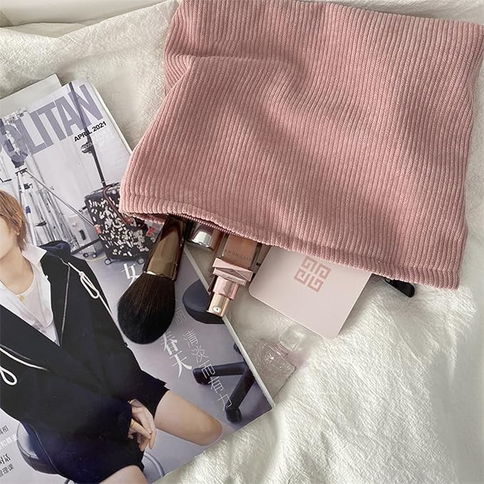 9-Piece 10x7 Corduroy Cosmetic Organizer Set - Zippered Travel Toiletry Bags with Aesthetic Design, Large Capacity Makeup Storage for Women (9 Colors)