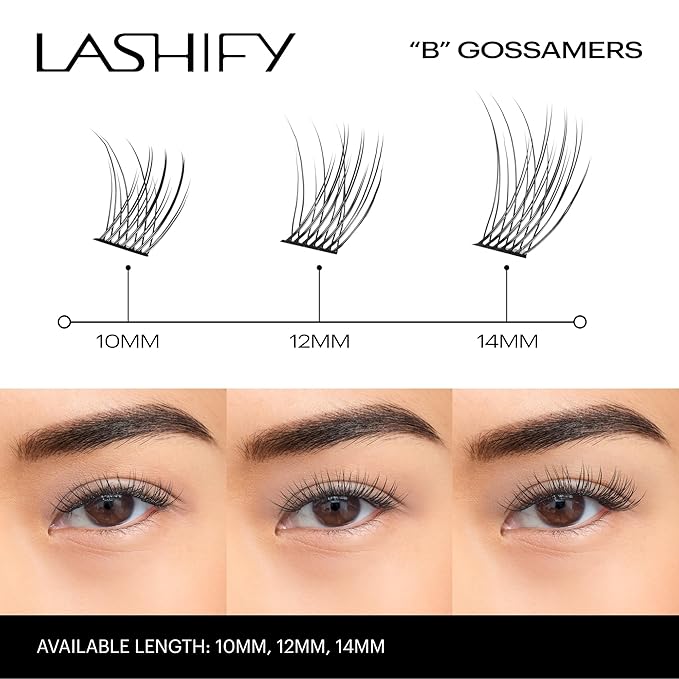 Lashify Bold 12mm Gossamer DIY Eyelash Extensions Refill, Black, Easy False Eyelashes for a Natural Look