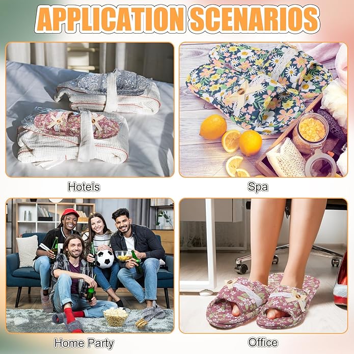 Chuarry 10 Pairs Floral Cotton House Slippers for Guest Women Washable Indoor Cotton Slippers Open Toe for Hotel Travel Airplane Spa, 2 Sizes