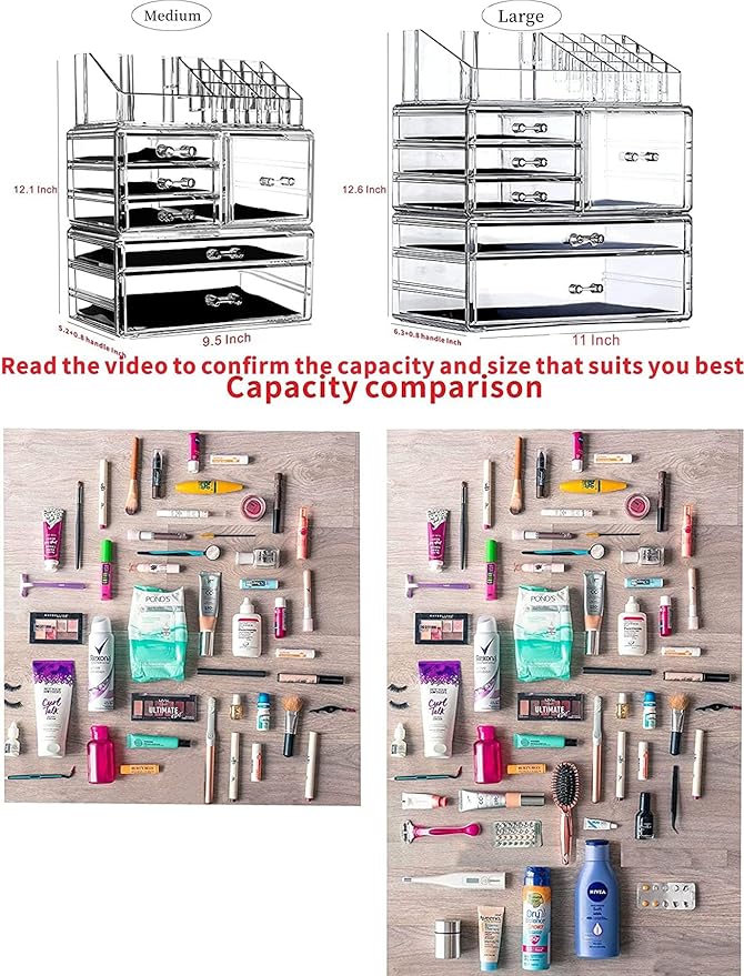 Cq acrylic Clear Makeup Storage Organizer Drawers Skin Care X Large Cosmetic Display Cases Stackable Storage Box With 6 Drawers For Dresser,Set of 3
