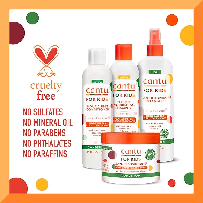 Cantu Care for Kids Haircare Regimen Set with Large Size Shampoo + Conditioner + Detangler + Leave-In Conditioner (Pack of 4)