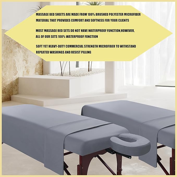Microfiber Massage Table Sheet Sets 3 Pcs Massage Bed Cover Soft Wrinkle Free Includes Massage Fitted Sheet,Massage Sheets and Face Cradle Cover for SPA Beauty Salon Tattoos (Gray)