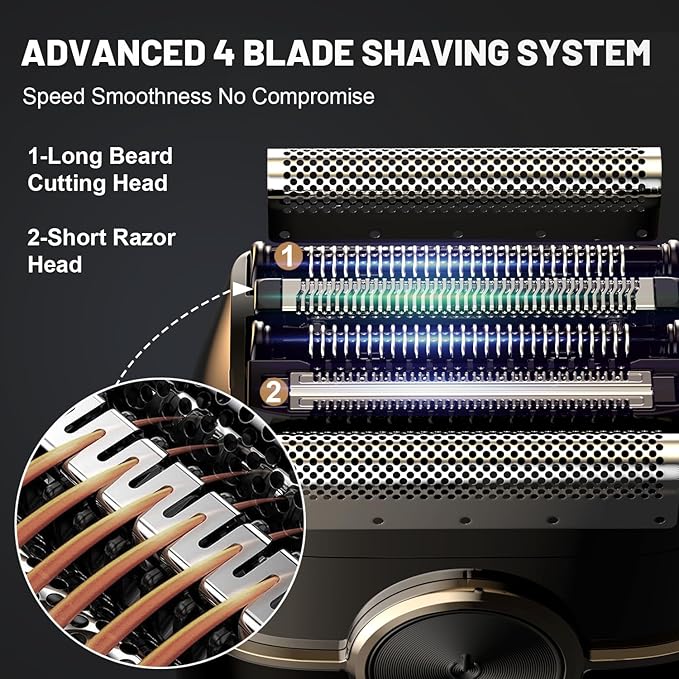 Electric Foil Shavers for Men: Upgraded Mini Electric Razor with 4 Floating Blades & Big LED Display - Foil Shaver for Men with 2 Gears Adjustable - Face Shaver with IPX7 Waterproof Wet/Dry,USB Type C