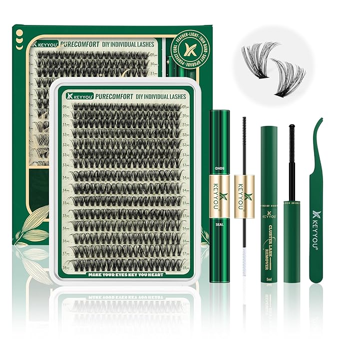 DIY Lash Extension Kit 300pcs Soft Lash Clusters 80D C Curl Easy to Apply with Lash Bond and Seal Lash Applicator Lash Remover Eyelash Extension Kit at Home(RMkit-80D-C-9-18mix)