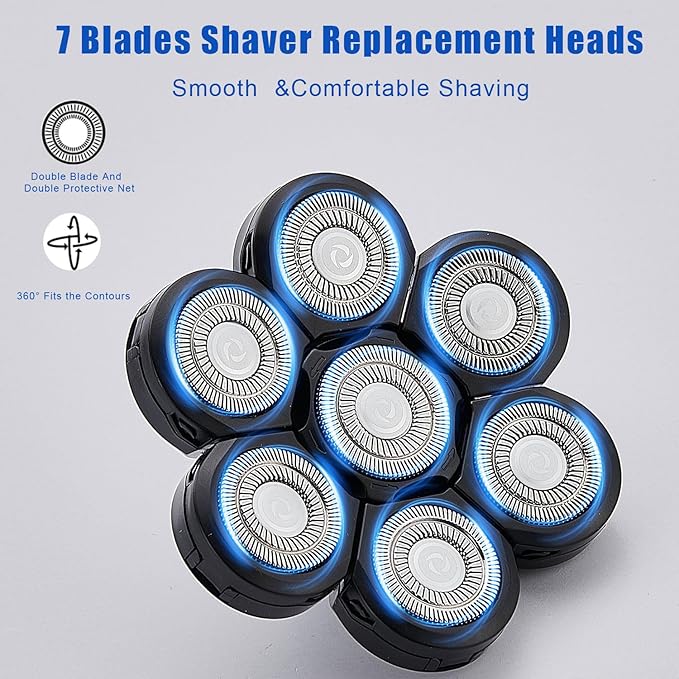 7 Head Shaver Replacement Razor Heads for Many Brands Bald Men's Electric Foil Shaver Replacement,Universal Shaver Replacement Blades for Electric Razor for Men Bald and Face (Black 7 Head/3PCS)