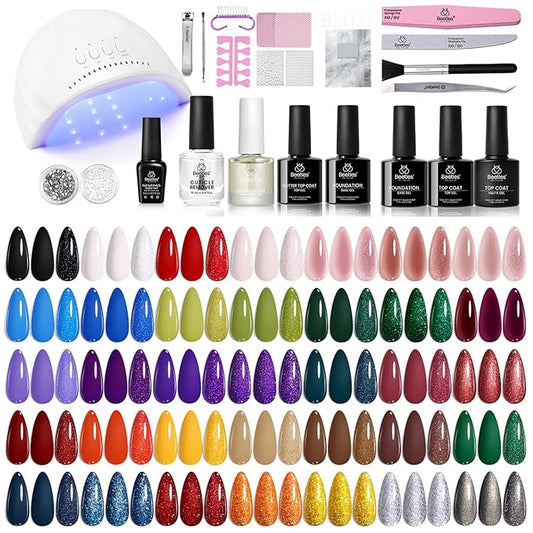 Beetles Gel Nail Polish Kit with U V Light, 68 Pcs 45 Colors Spring Summer Gel Polish Set Soak Off Manicure Tools Nail Red Green Nude Purple Gel Kit Gifts for Women