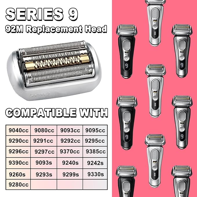 New Series 9 92M Electric Replacement Shaver Head Accessories blade Compatible with Braun Series 9 Foil Shaver Replacement Heads 9290cc 9291cc 9370cc 9293s 9385cc 9390cc 9330s 9296cc