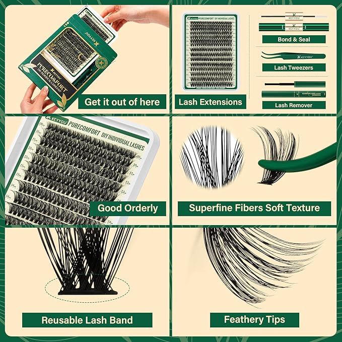 DIY Lash Extension Kit 300pcs Soft Lash Clusters 80D C Curl Easy to Apply with Lash Bond and Seal Lash Applicator Lash Remover Eyelash Extension Kit at Home(RMkit-80D-C-9-18mix)