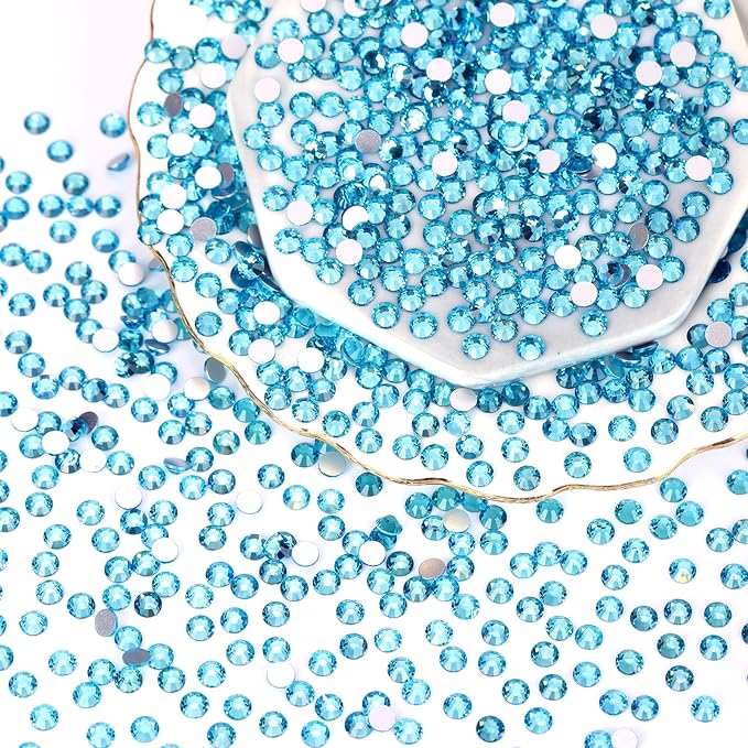 10000PCS Aquamarine Rhinestones Bulk, Flat Back Crystal Glass Stone Round Gems,SS10, 2.7-2.9mm