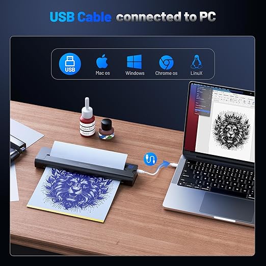 A41 Tattoo Transfer Printer, Wireless Tattoo Printer Machine with 10pcs Paper, 2600mA Portable Thermal Tattoo Stencil Printer for Tattoo Artist & Beginners, Compatible iPad, Phone & PC