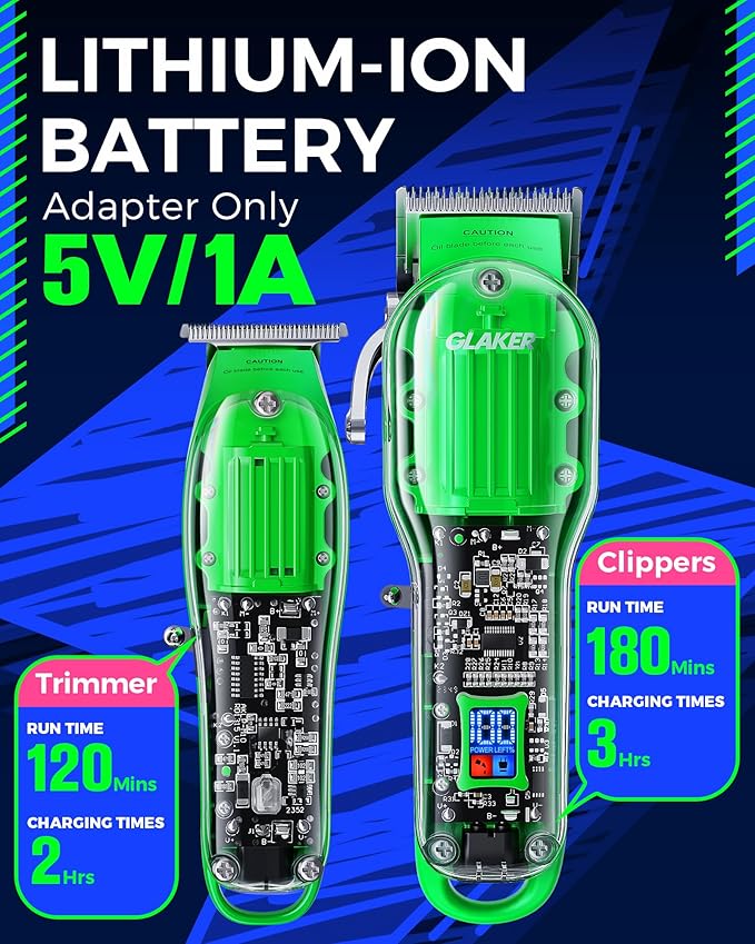 GLAKER Hair Clippers for Men - Cordless Zero-Gap Trimmer - Green