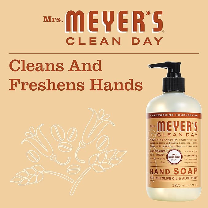 MRS. MEYER'S CLEAN DAY Hand Soap, Made with Essential Oils, Biodegradable Formula, Oat Blossom, 12.5 fl. oz - Pack of 3