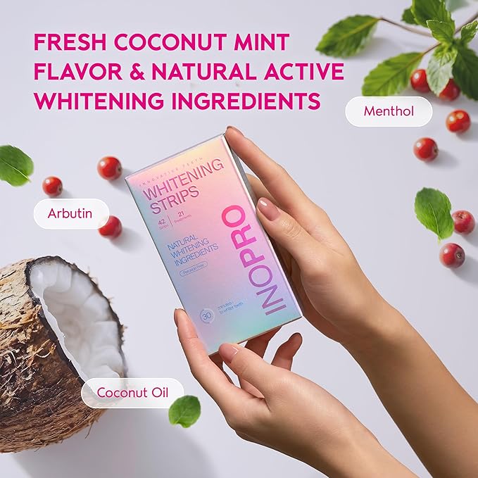 Teeth Whitening Strips 21 Treatments Kit - Teeth Whitener, Peroxide Free, Enamel Safe Green White Strips, Deep Stains Removal - Instant Teeth Whitening Without The Harm (42 Strips)