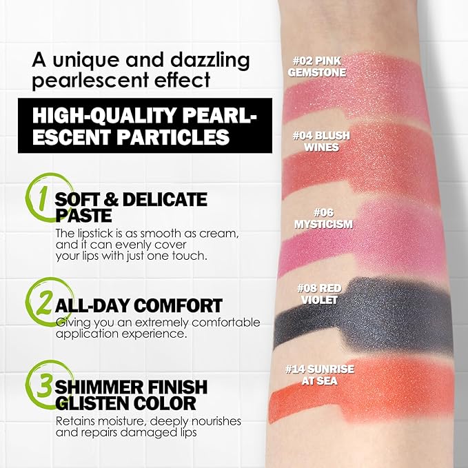 Glitter Black Lipstick,High Impact Lipcolor,Lightweight Hydrating Formula Smooth and Non-Sticky,Metallic Lipstick For Women,Full-Coverage Lip Color (08 MYSTICISM, 4g)