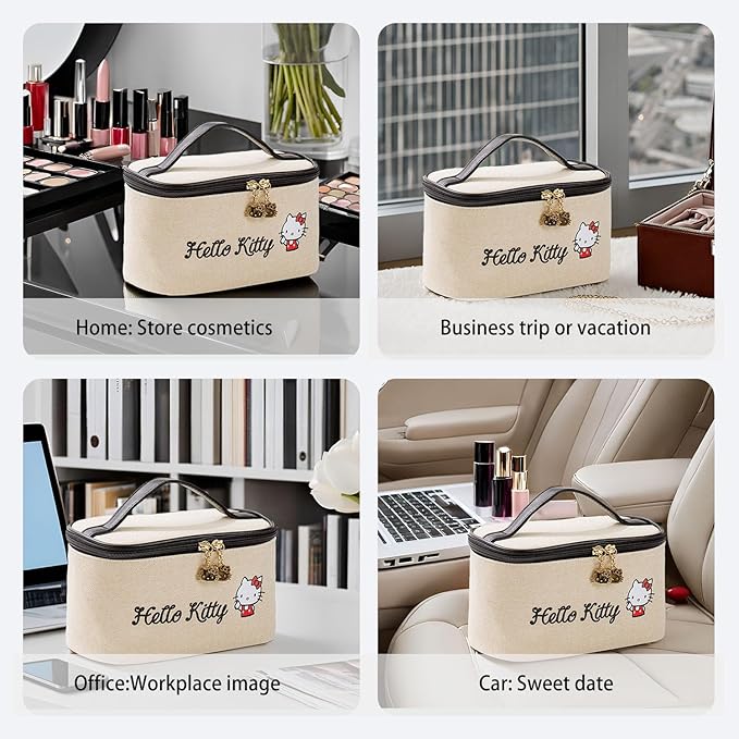 AmBealla Make up Bag Travel Cosmetic Bags Brush Holder Zipper Pouch Case Organizer Cute Organizer Suitable for Purse for Women (Beige-A)