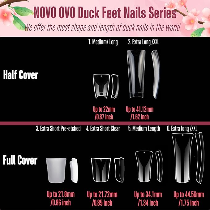 240 pcs Extra Long Duck Nail Tips Full Cover for Acrylic, Clear XL XXL Flare Feet Nails Press On, Y2K Vibe Wide French Soft Gel False Nail Extension for Art Salon x 12 Sizes in Box