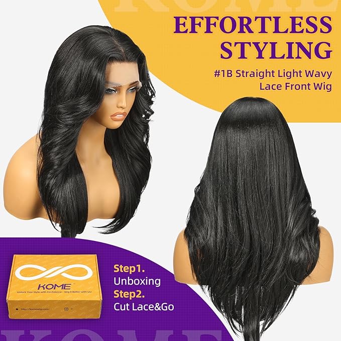 Black Synthetic Lace Front Wig,13X6 HD Long Straight Glueless Wig for Women Daily Use 20IN（1B）