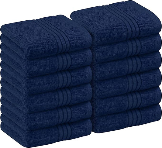 Utopia Towels 12 Pack Premium Wash Cloths Set, 12 by 12 Inches, 100% Cotton Ring Spun, Highly Absorbent and Soft Feel Washcloths for Bathroom, Spa, Gym, and Face, Navy