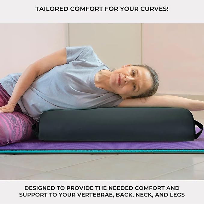 ForPro Premium Jumbo Half-Round Bolster Pillow for Massage and Yoga, Oil and Stain-Resistant, 9”W x 4.5" H x 26”L, Black