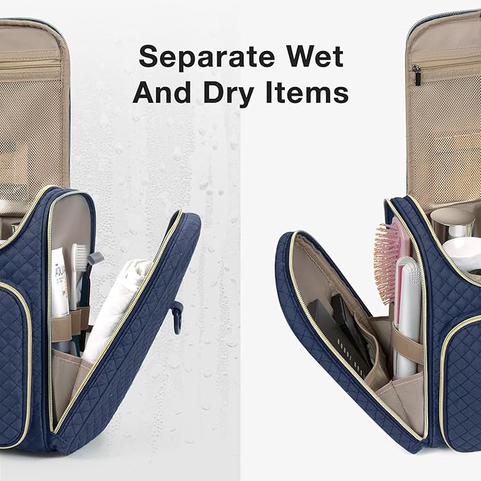 BAGSMART Travel Toiletry Bag, Toiletry Bag for Women, Water-resistant Cosmetic Makeup Bag, Large Capacity Travel Organizer for Full Sized Toiletries and Cosmetics, Navy Blue