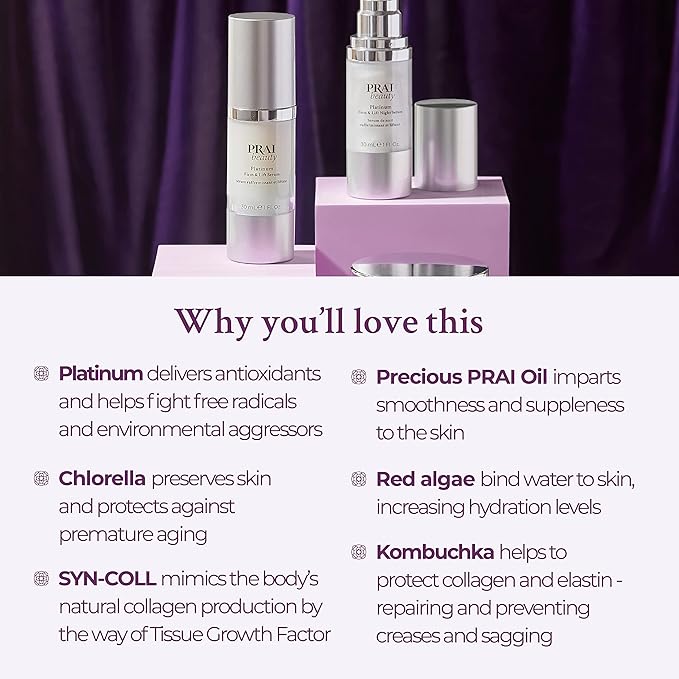 PRAI Beauty Platinum Firm and Lift Serum, Anti-Aging Face Serum for Instant Face Lift, Nourishing and Hydrating Serum, Vegan, Cruelty-Free, 1 Fl oz