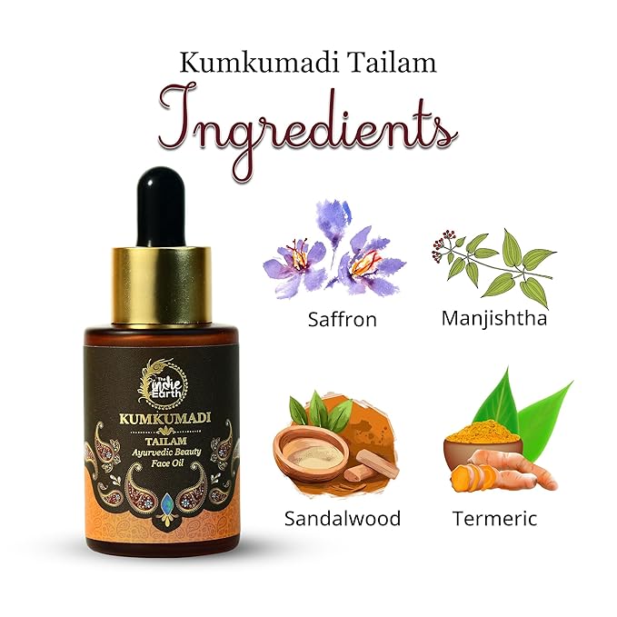 Kumkumadi Tailam 30 ml | Ayurvedic Beauty Face Oil | Night Serum for Brighter, Glowing & Younger-Looking Skin with Turmeric, Saffron & Indian Lotus