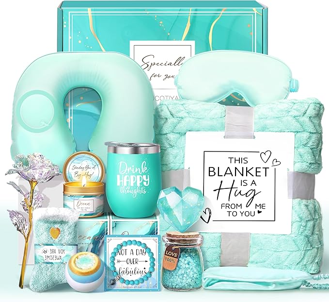 LUCOTIYA Birthday Gifts for Women Self Care Gifts Get Well Soon Gifts,Ocean Relaxing Spa Gift Basket Care Package with Blanket, Idea Thinking of You Gifts for Mom Her Best Friends Sister Wife