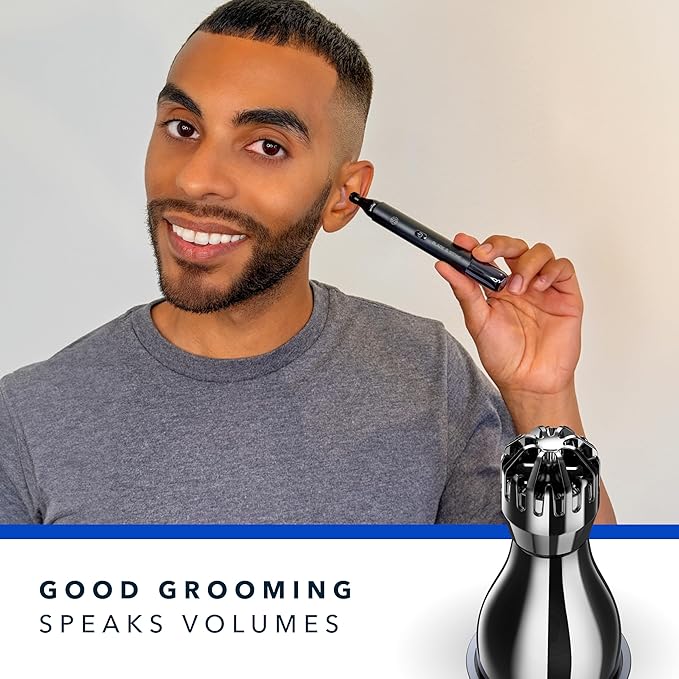Blade & Stone™ NS501M Nose & Ear Trimmer | Graphene-X™ Blade | High-Velocity, Low-Noise Motor | Patented Rotary Blade Design | Skin-Friendly, Tug-Free Performance, Detachable Head (Dark Night)