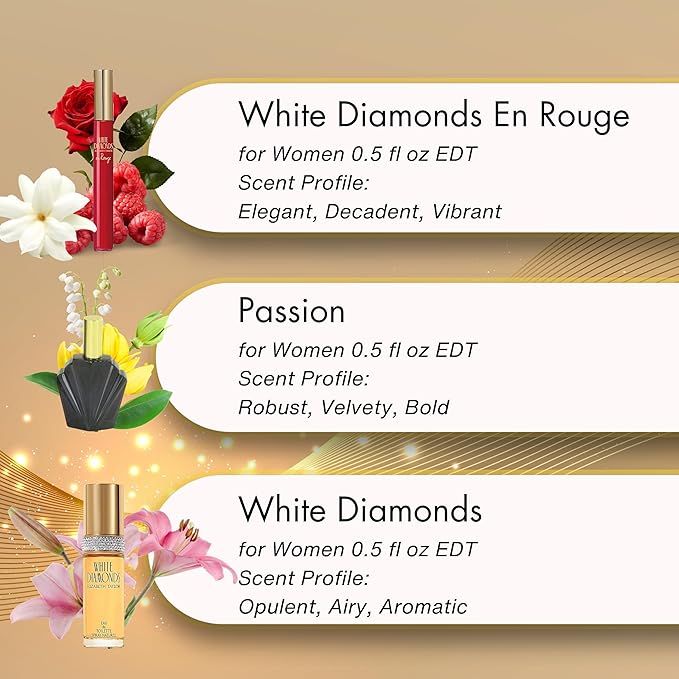 Elizabeth Taylor Fragrance Collection Eau de Toilette 3-Piece Set for Women (White Diamonds, Passion, White Diamonds En Rouge)