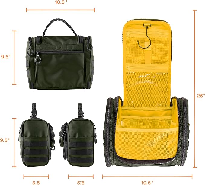 Fitdom Tactical Hanging Toiletry Bag Dopp Kit For Men & Women. Perfect For Travel & Storage for Cosmetic, Clipper, Toothbrush, Shower, Shaving & Grooming Care. Best Overnight Toiletries Organizer Case