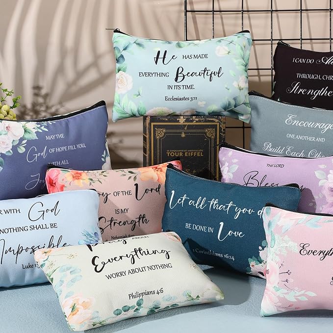 Jetec 30 Pcs Christian Gift for Women Religious Mother's Day Gifts Cosmetic Bags Inspirational Bible Verse Pencil Pouch Makeup Bags with Zipper for Travel Women Mother Sister(Morandi Style)