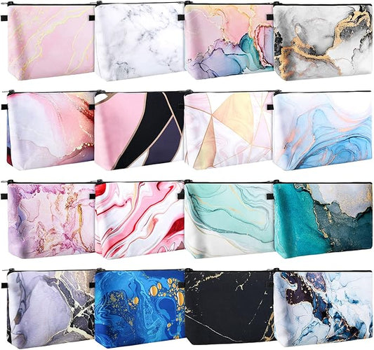 Dunzy 16 Pcs Makeup Bags Bulk Waterproof Cosmetic Bags Cna Week Graduation Gifts Roomy Zipper Pouch Travel Toiletry Portable Organizer Accessory Resistant Storage Purse for Women Men(Marble Style)