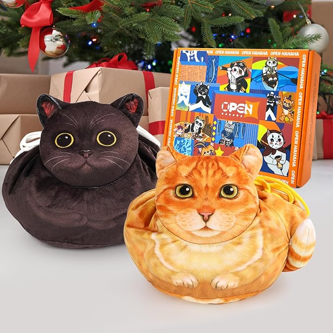 Drawstring Makeup Bag, Cat Makeup Bag, Travel Makeup Organizer, Cosmetic Pouch Bag, Cat Gift for Women, Lay Flat Makeup Bag Gifts for Cat Lovers(2-Pack, Black and orange