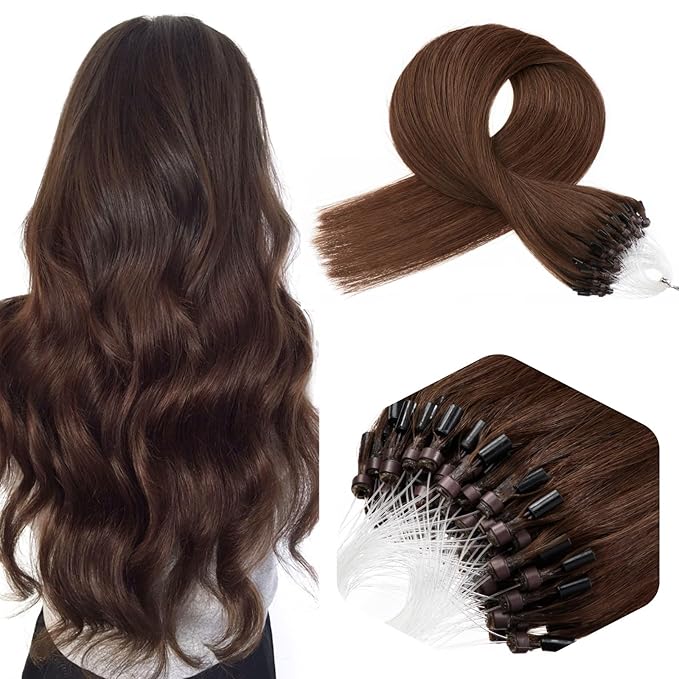Brown Micro Bead Hair Extensions Short 14 Inch Microlink Human Hair Extensions 100strands 50g Cold Fusion Remy Hair Extension #4