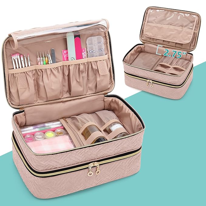 BAFASO Nail Polish Organizer Holds 40 Bottles (15ml - 0.5 fl.oz), Nail Polish Case with Manicure Tools Storage Sections (Patented Design), Pale Rose